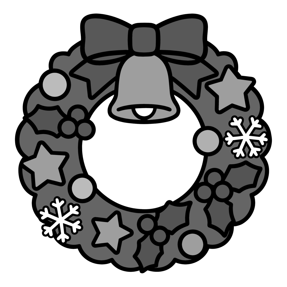 クリスマスリースのイラスト無料ダウンロード(モノクロ)
