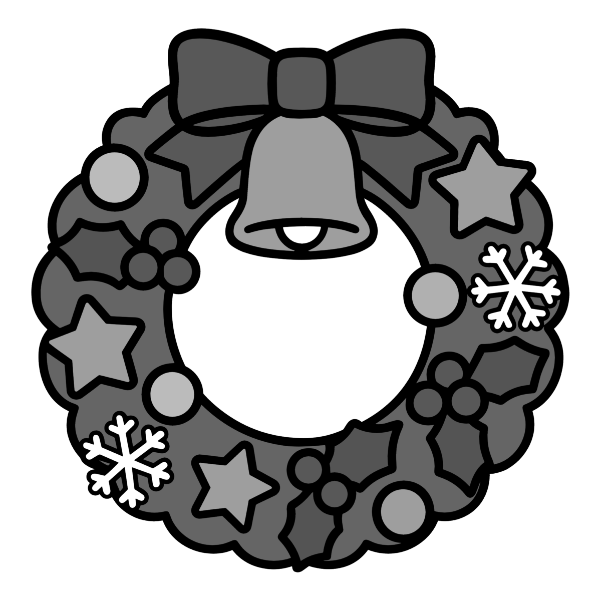 クリスマスリースのイラスト無料ダウンロード（モノクロ）