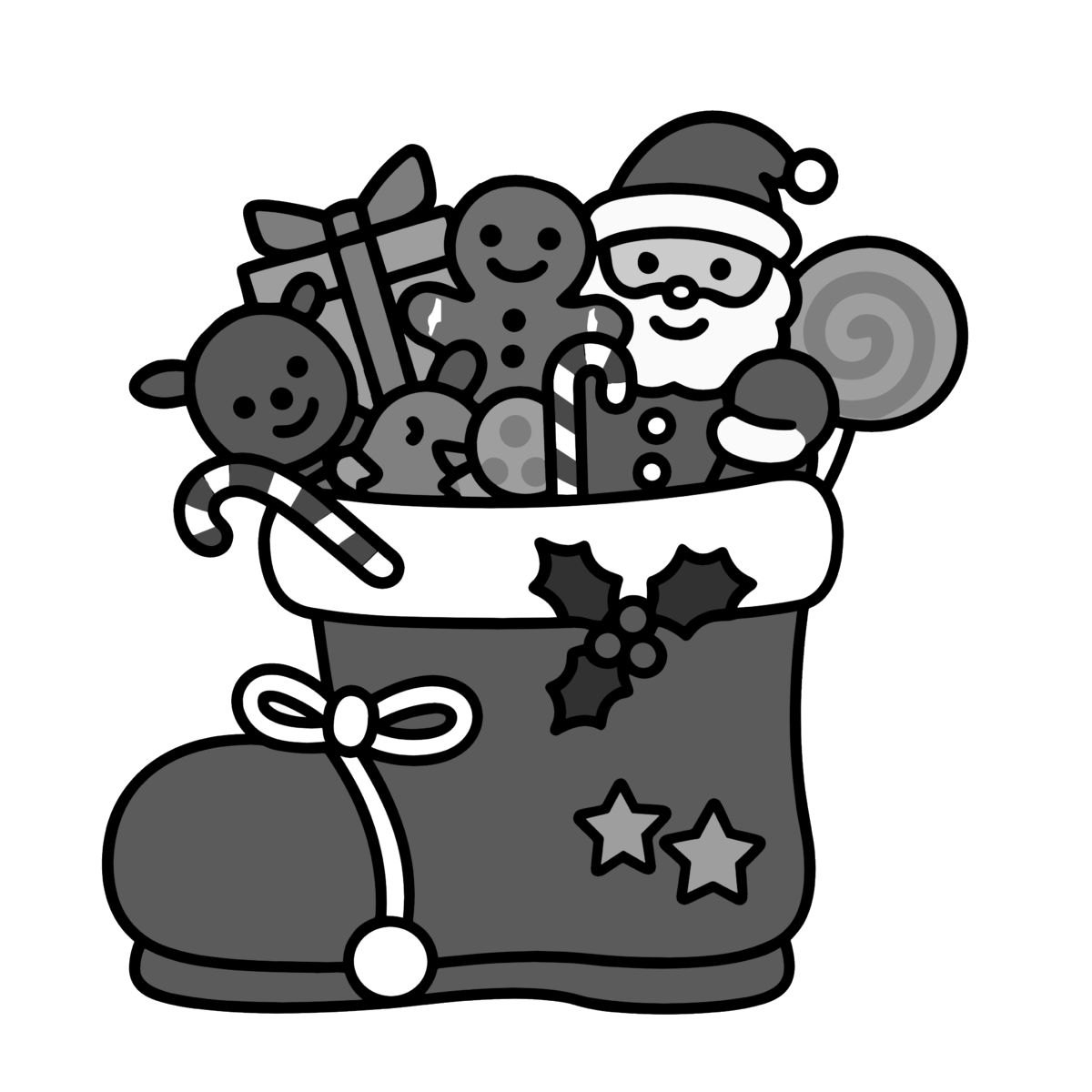 クリスマスブーツのイラスト無料ダウンロード(モノクロ)
