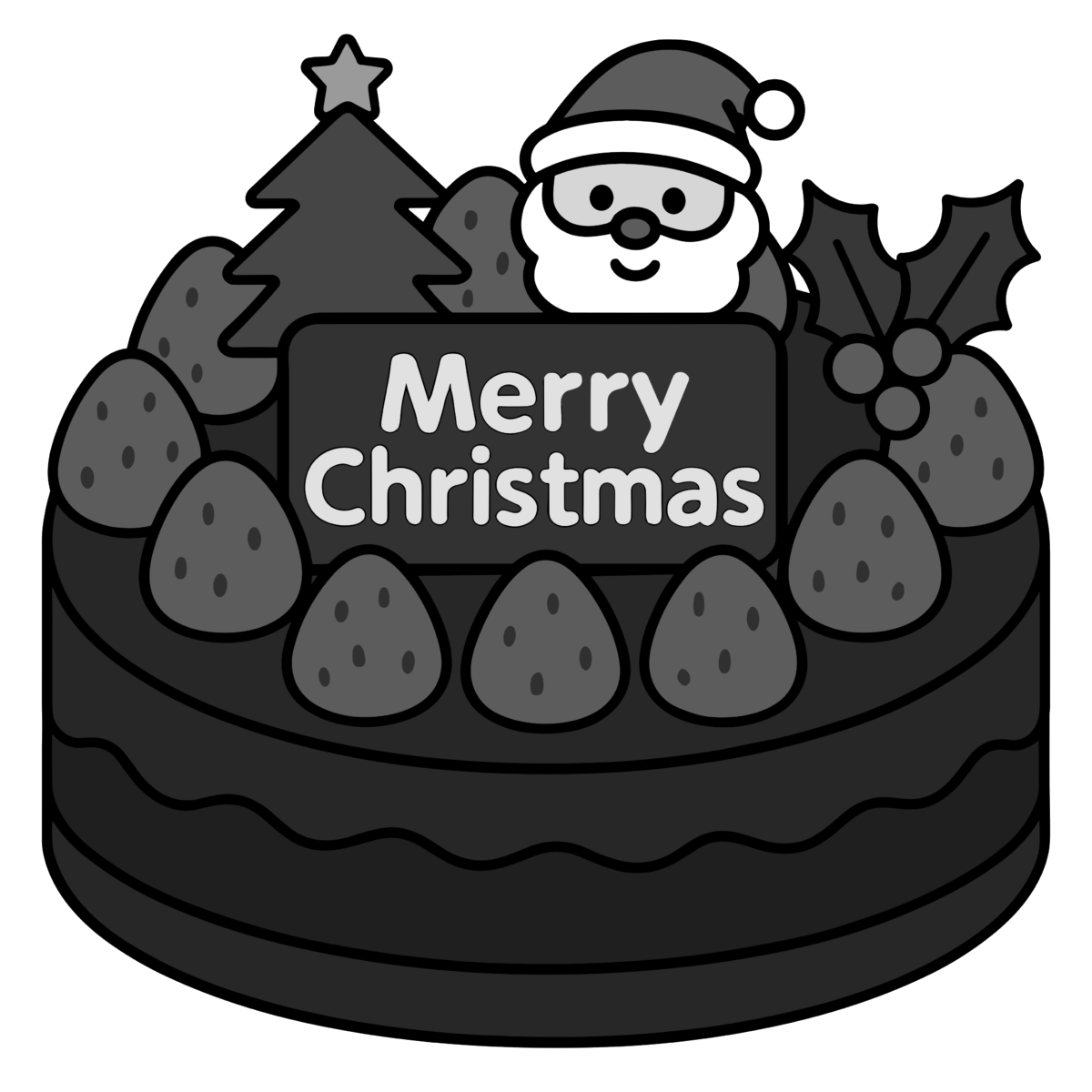 チョコレートクリスマスケーキのイラスト無料ダウンロード（モノクロ）