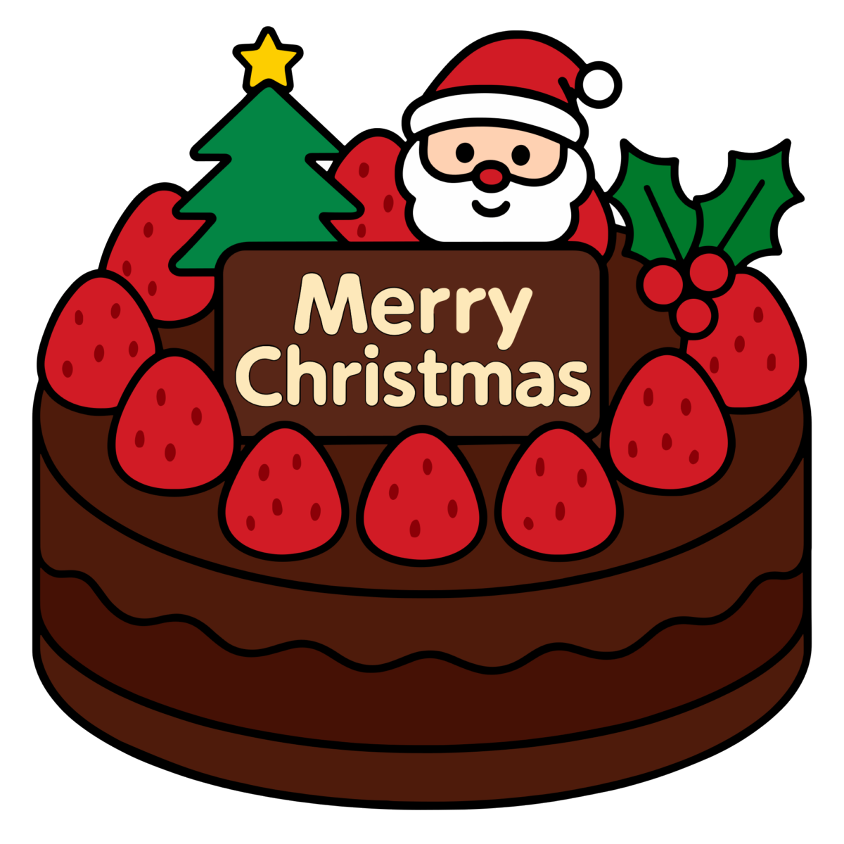 チョコレートクリスマスケーキのイラスト無料ダウンロード（カラー）