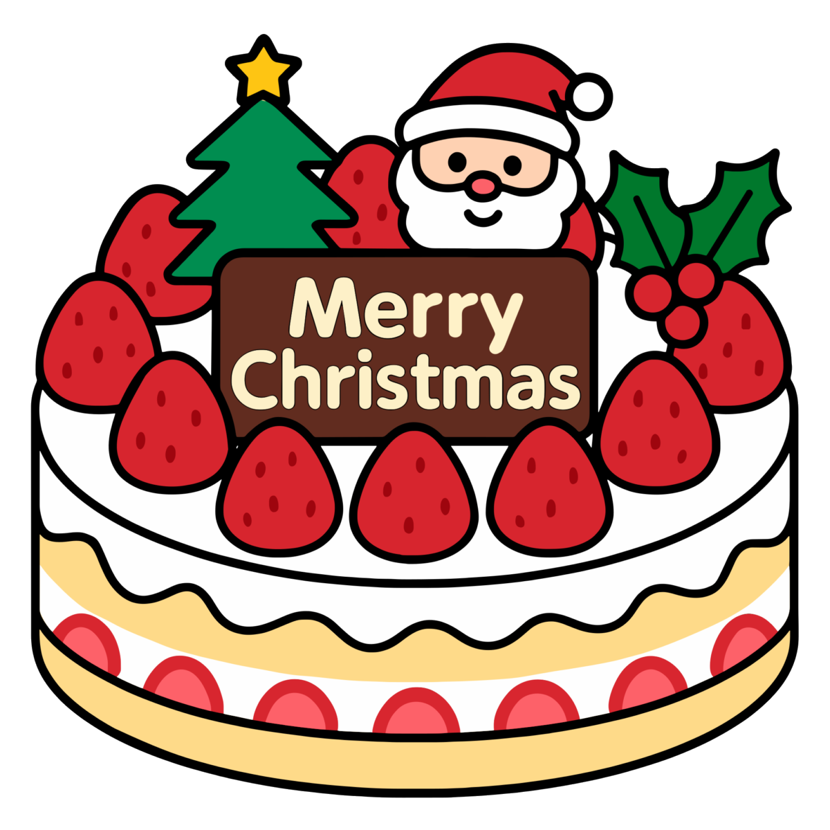クリスマスケーキ（メッセージ入り）のイラスト無料ダウンロード（カラー）