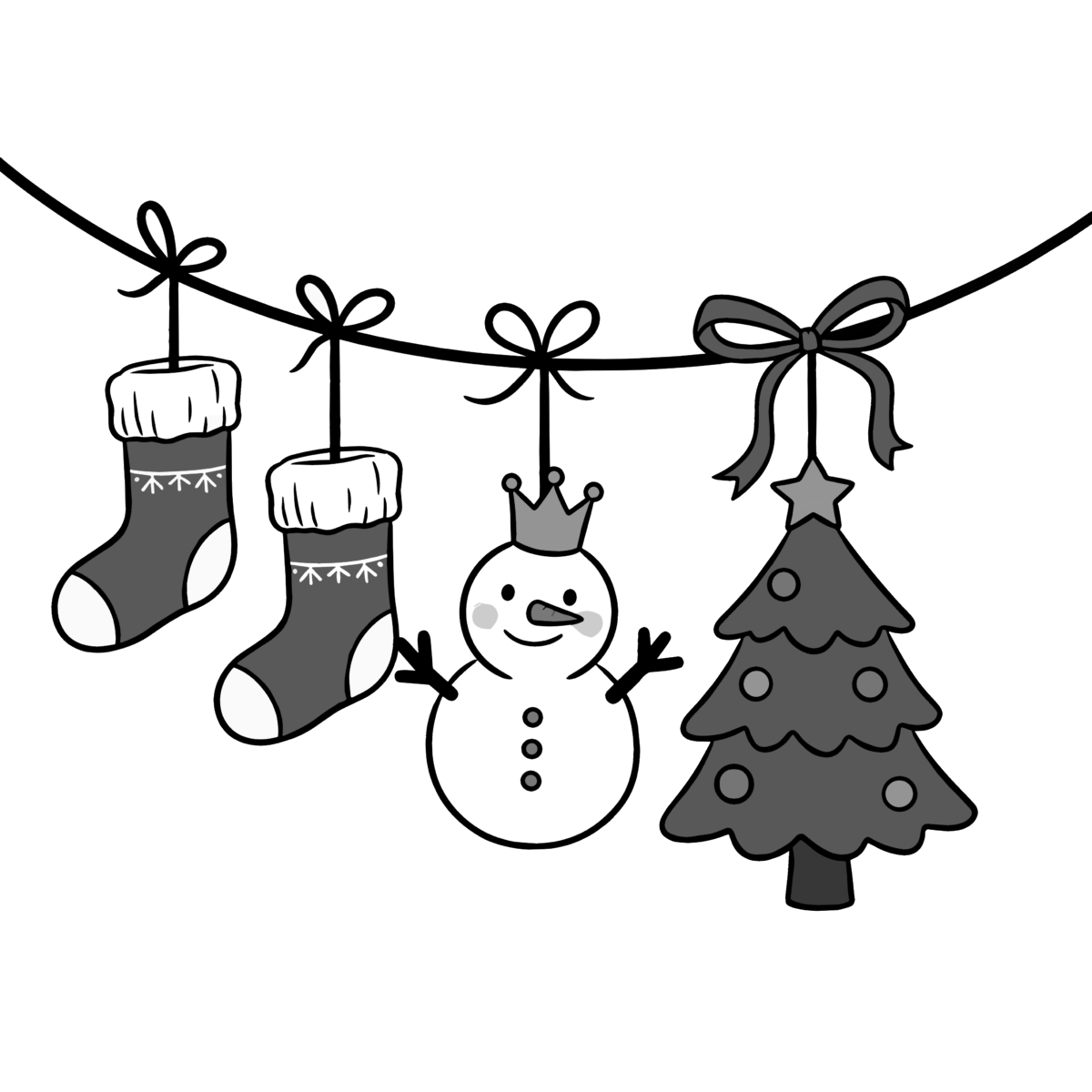 クリスマス飾りのイラスト無料ダウンロード（モノクロ）