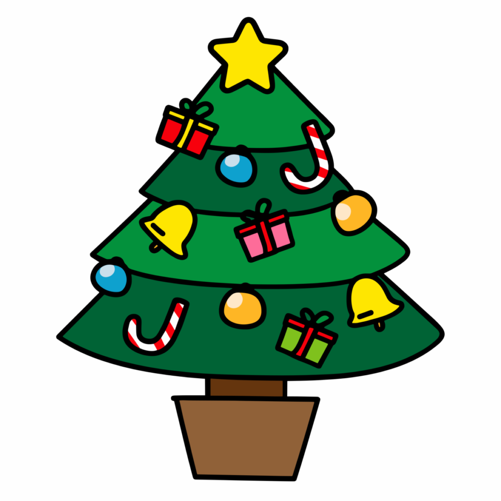 クリスマスツリー（飾りたっぷり）のイラスト無料ダウンロード（カラー）