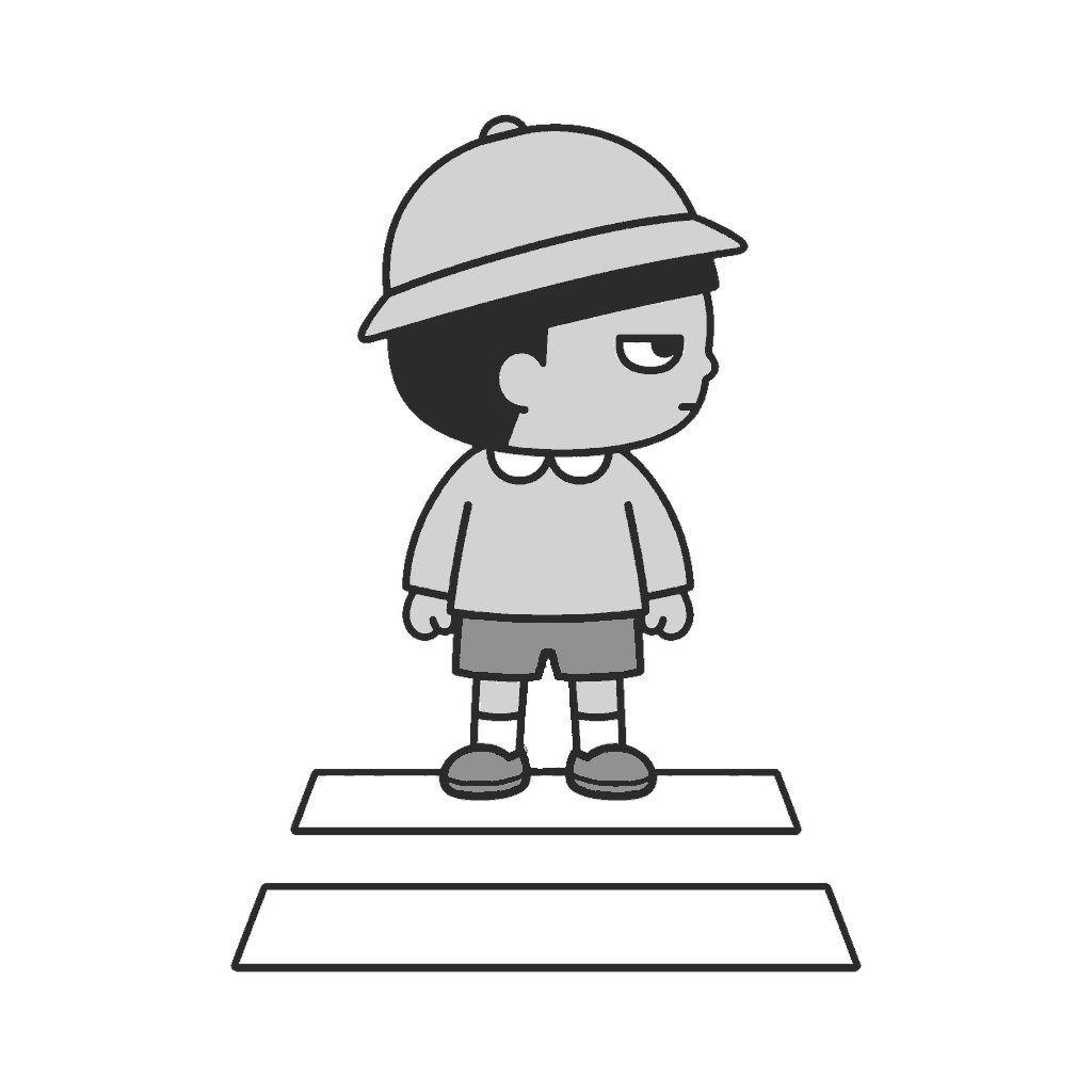 横断歩道の前で左右を確認する子どものイラスト(モノクロ)