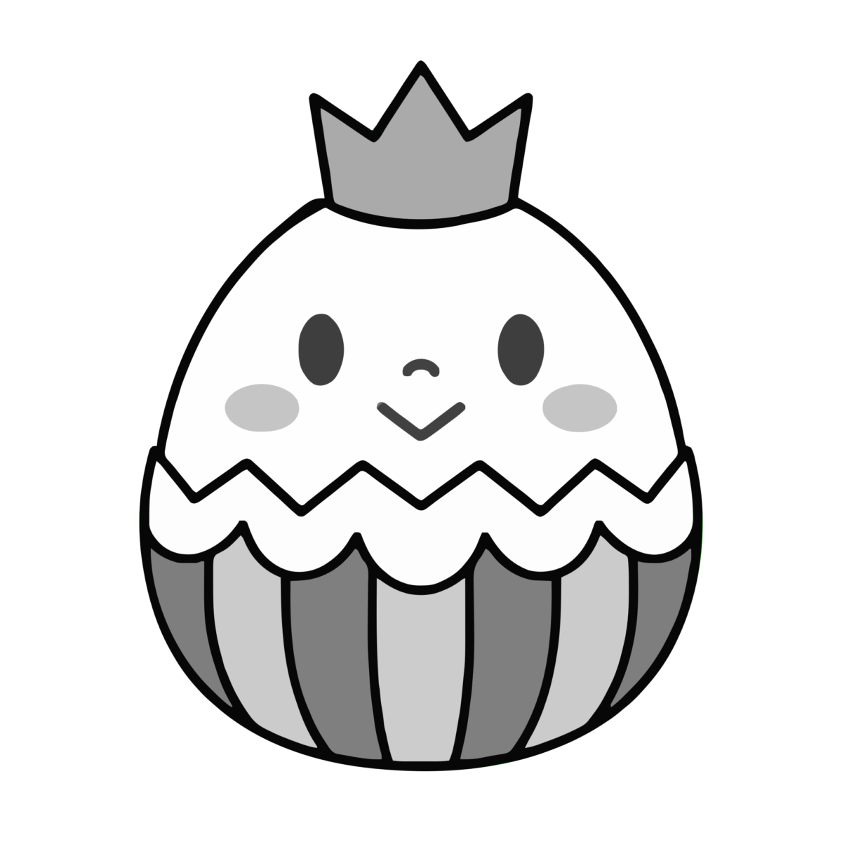 王冠つきイースターエッグのひよこのイラスト無料ダウンロード(モノクロ)
