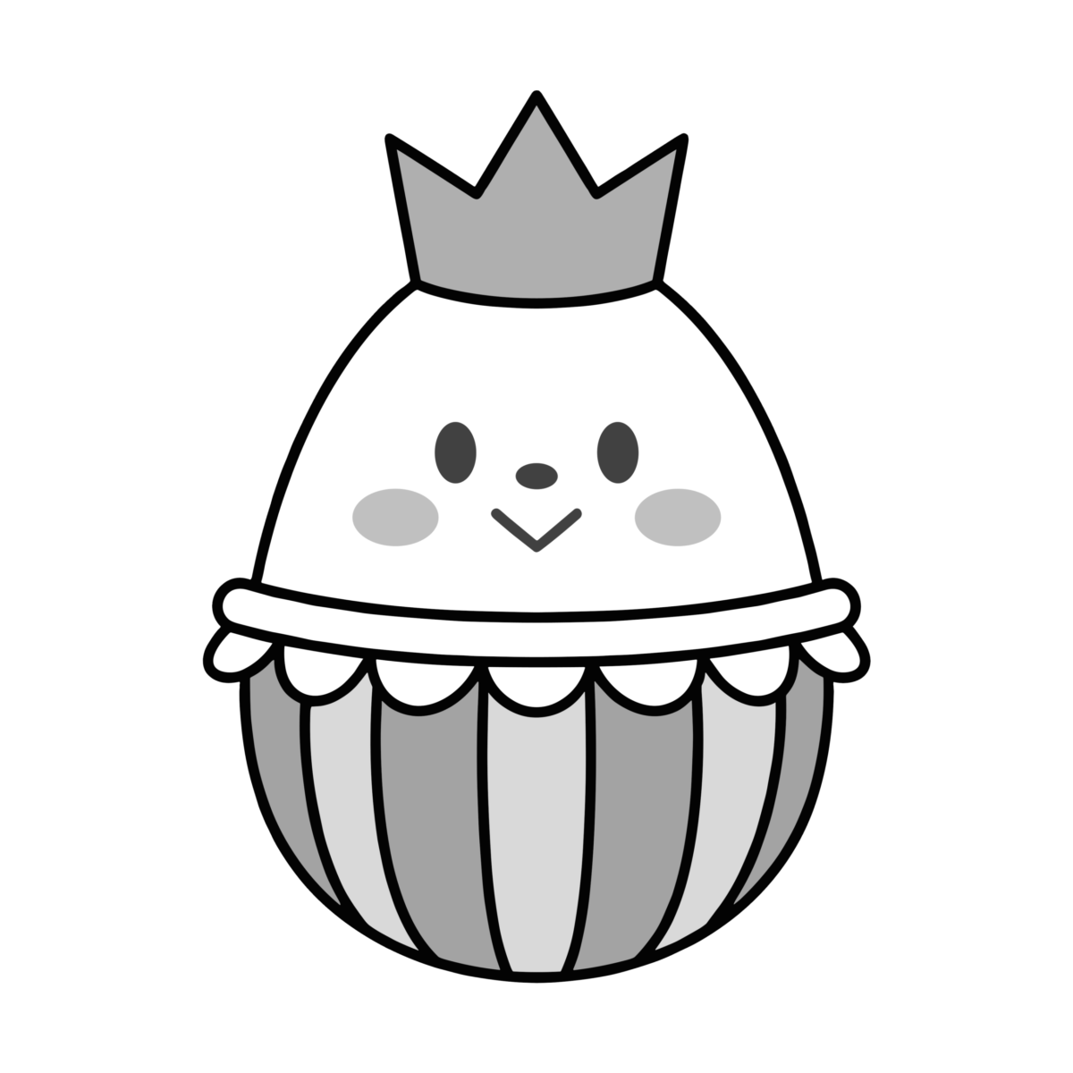 王冠つきピンクのイースターエッグひよこのイラスト無料ダウンロード（モノクロ）