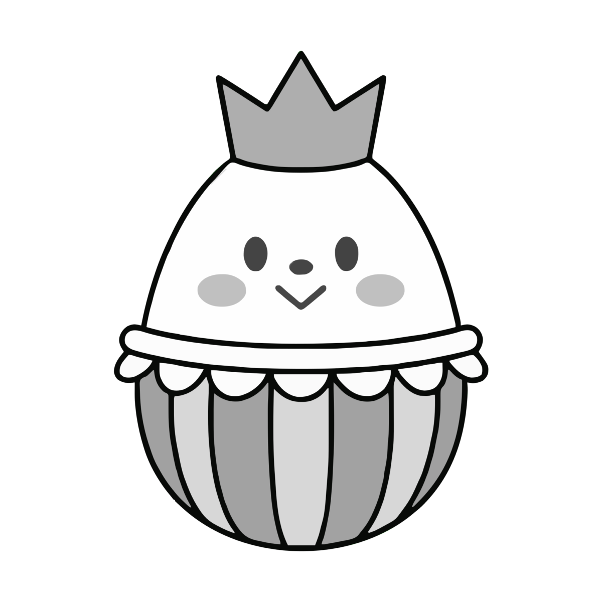 王冠つきピンクのイースターエッグひよこのイラスト無料ダウンロード（モノクロ）