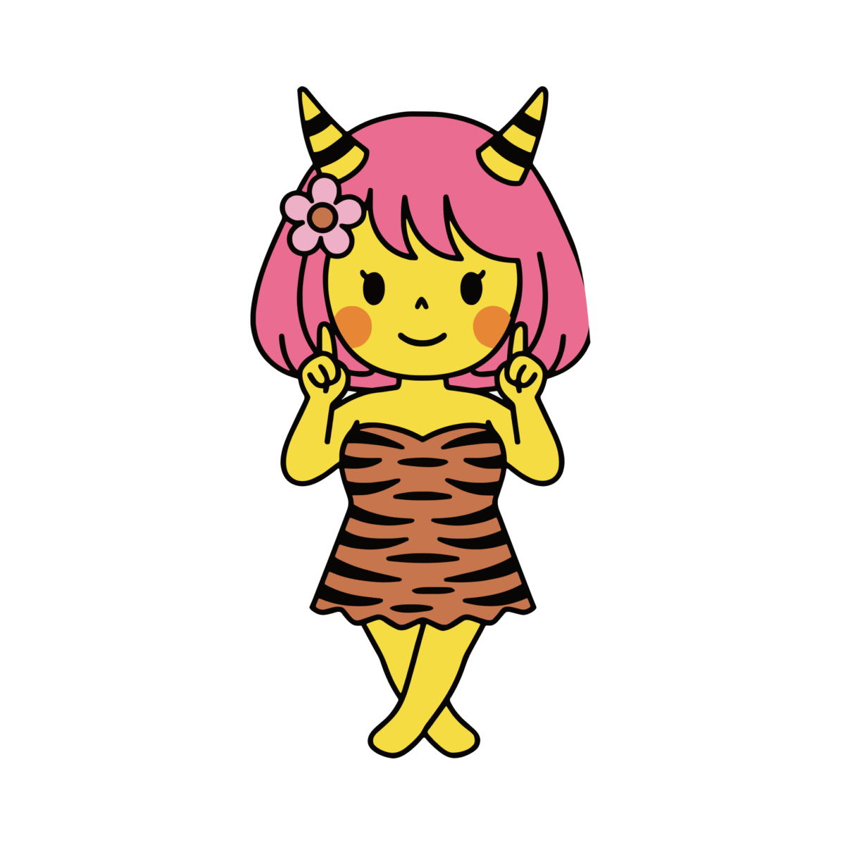 指を立てる女の子鬼のイラスト無料ダウンロード（カラー）