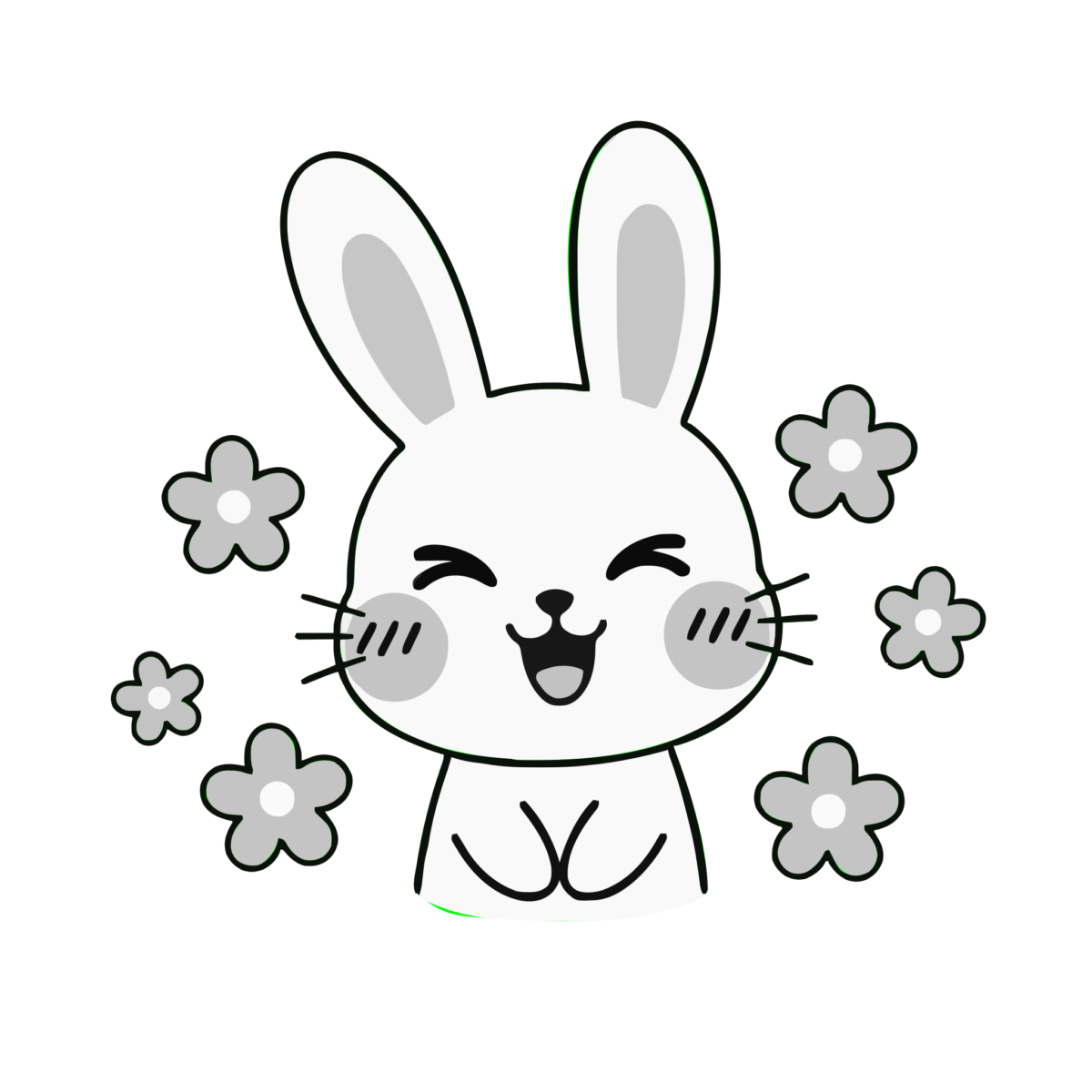 笑顔で喜ぶうさぎのイラスト無料ダウンロード（モノクロ）