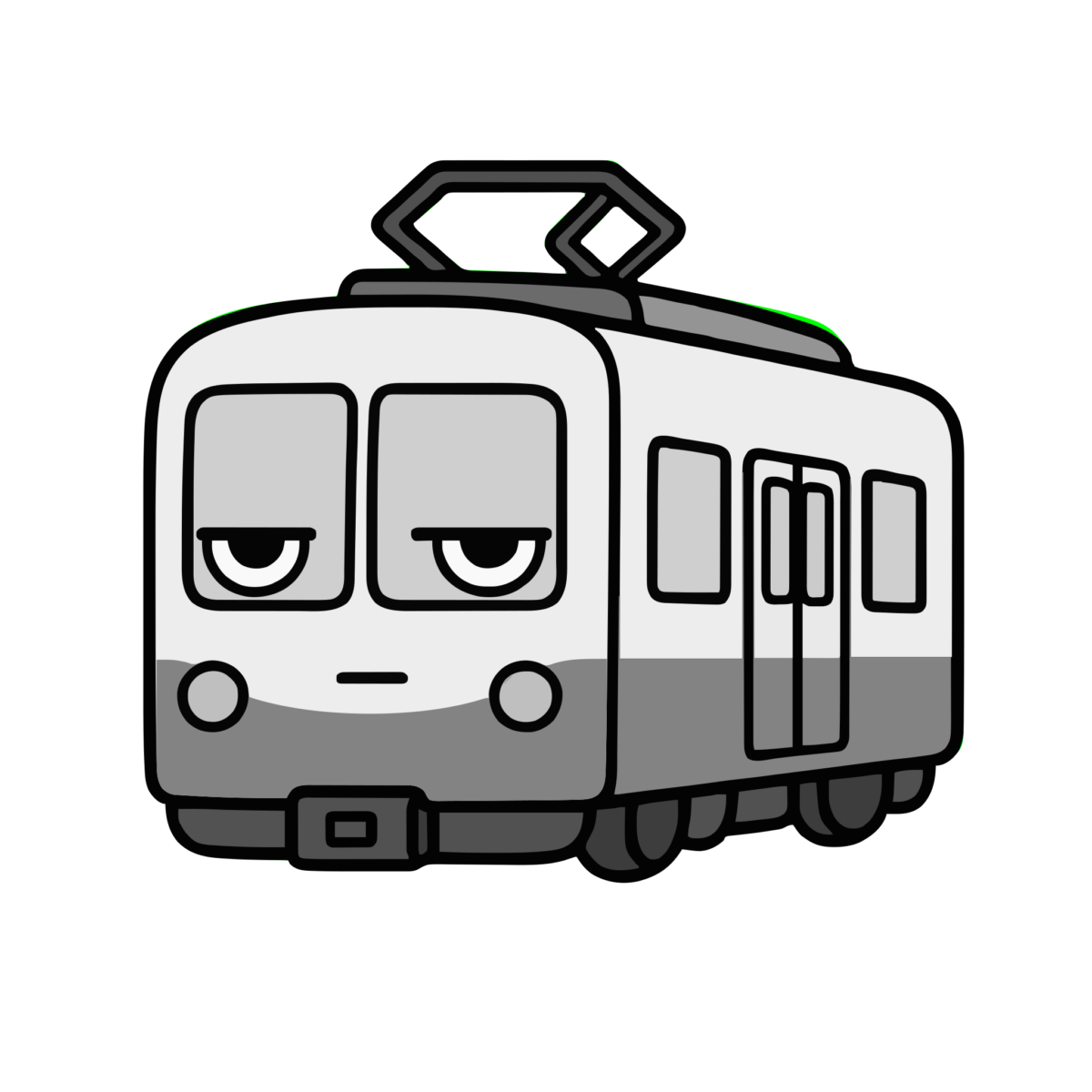 電車のイラスト（かわいい）（モノクロ）