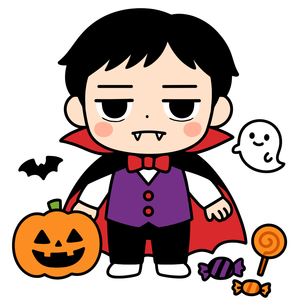 かわいい ドラキュラとかぼちゃ達のイラスト無料ダウンロード（カラー）