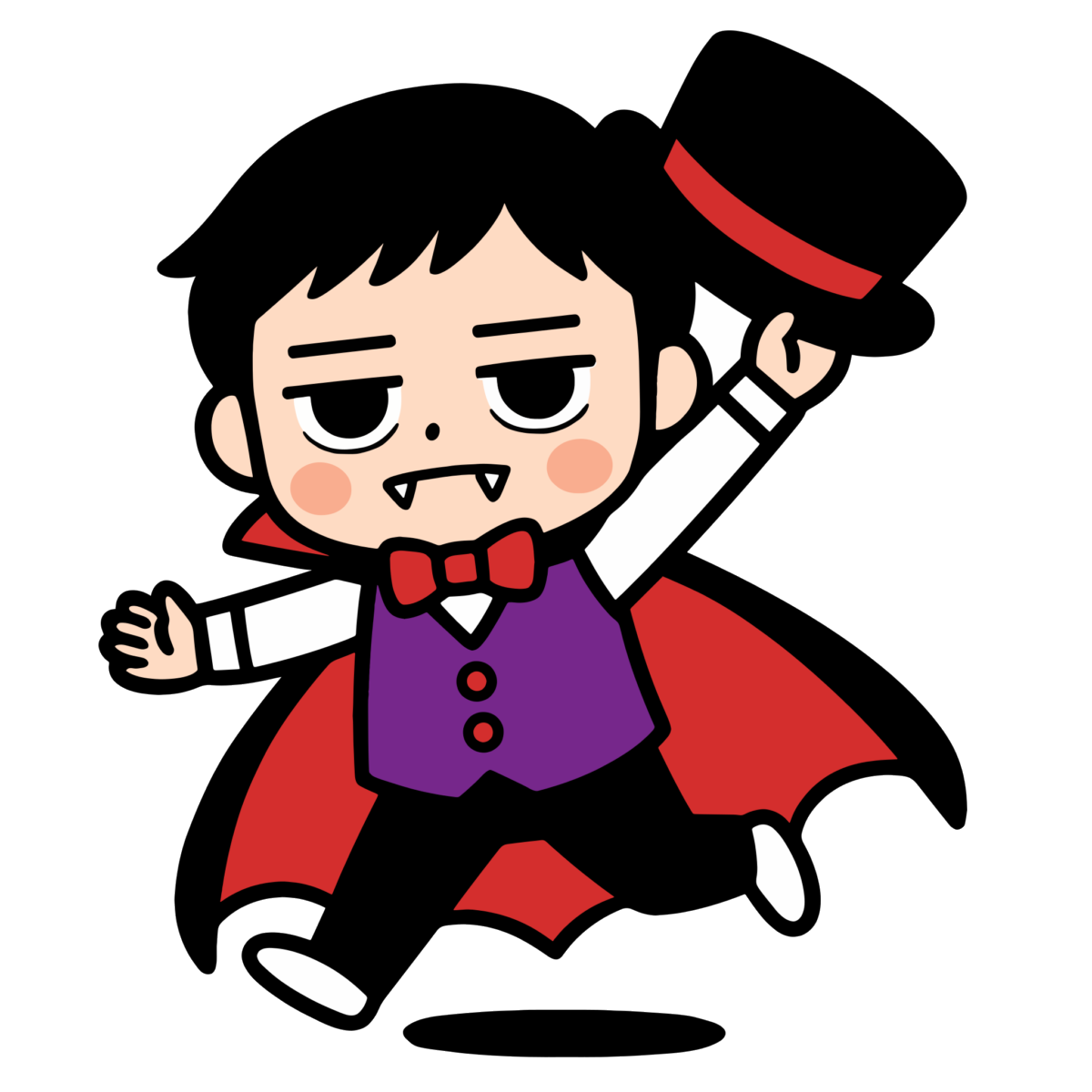 ドラキュラが帽子を掲げてジャンプしているのイラスト無料ダウンロード（カラー）