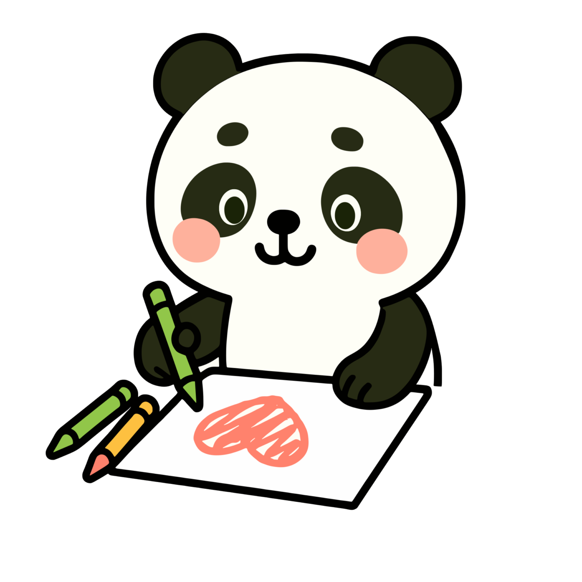お絵描きをするパンダのイラスト無料ダウンロード（カラー）
