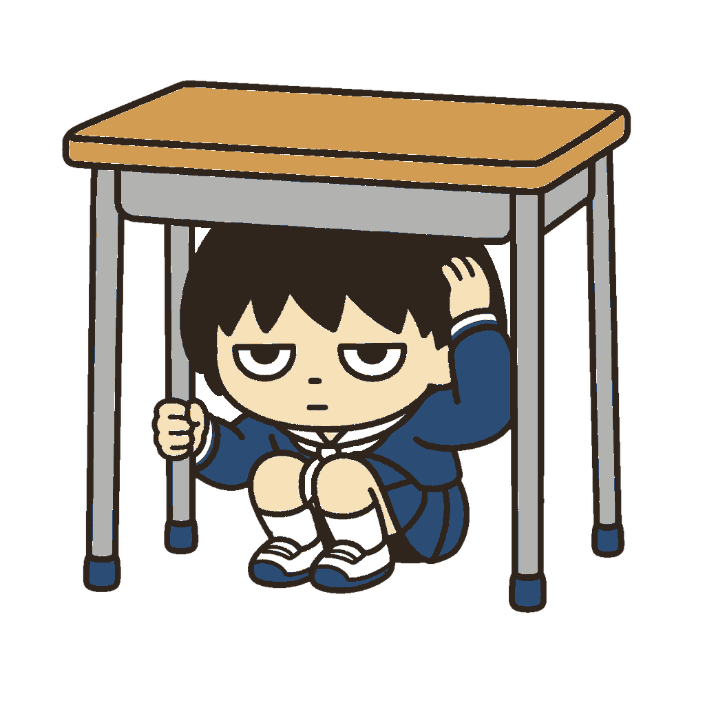 地震で机の下に隠れる子どものイラスト（カラー）