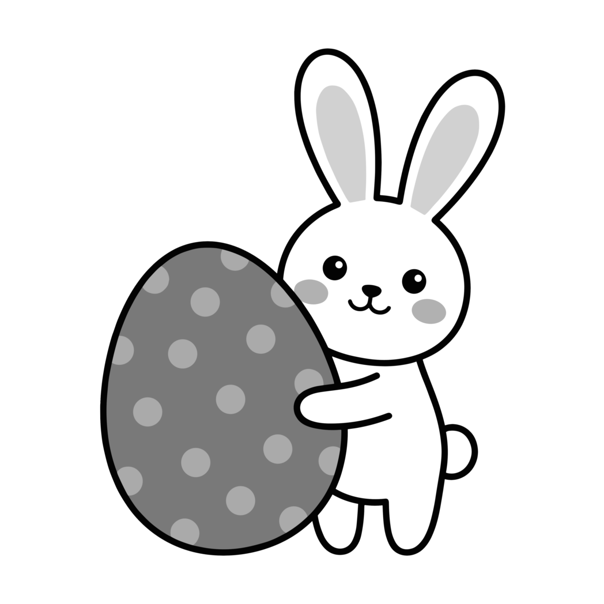 イースターバニーと卵のイラスト無料ダウンロード（モノクロ）