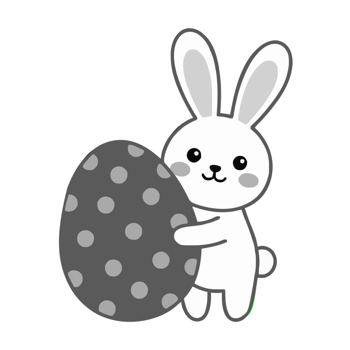 イースターバニーと卵のイラスト無料ダウンロード（モノクロ）