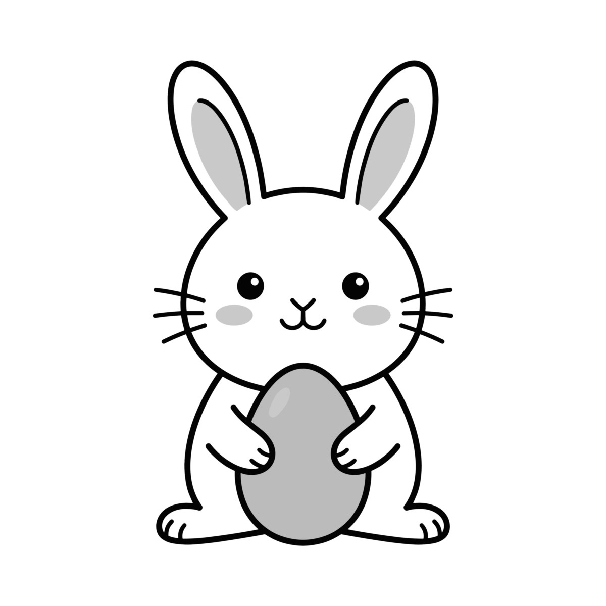 黄色い卵を持つイースターバニーのイラスト無料ダウンロード（モノクロ）