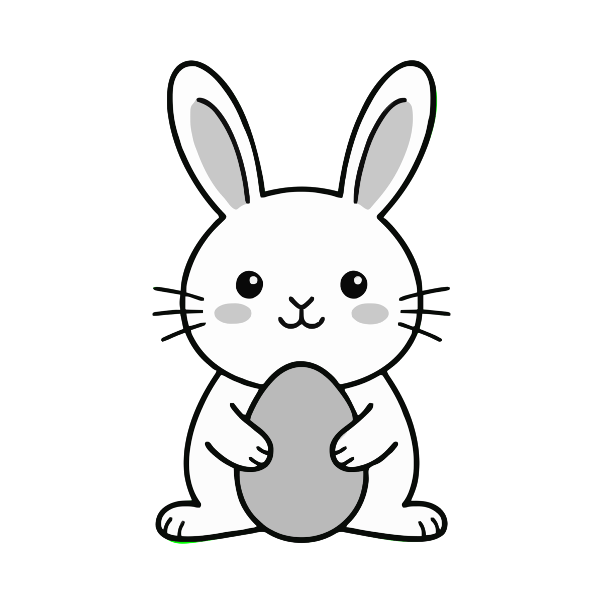 黄色い卵を持つイースターバニーのイラスト無料ダウンロード（モノクロ）
