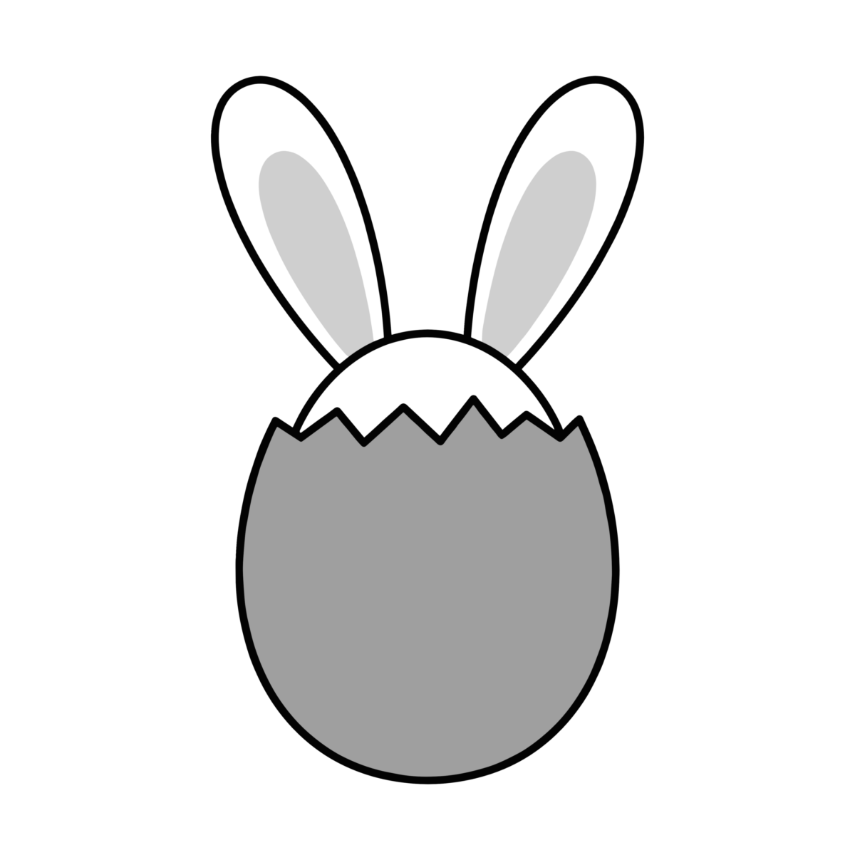 卵から顔を出すイースターバニーのイラスト無料ダウンロード（モノクロ）