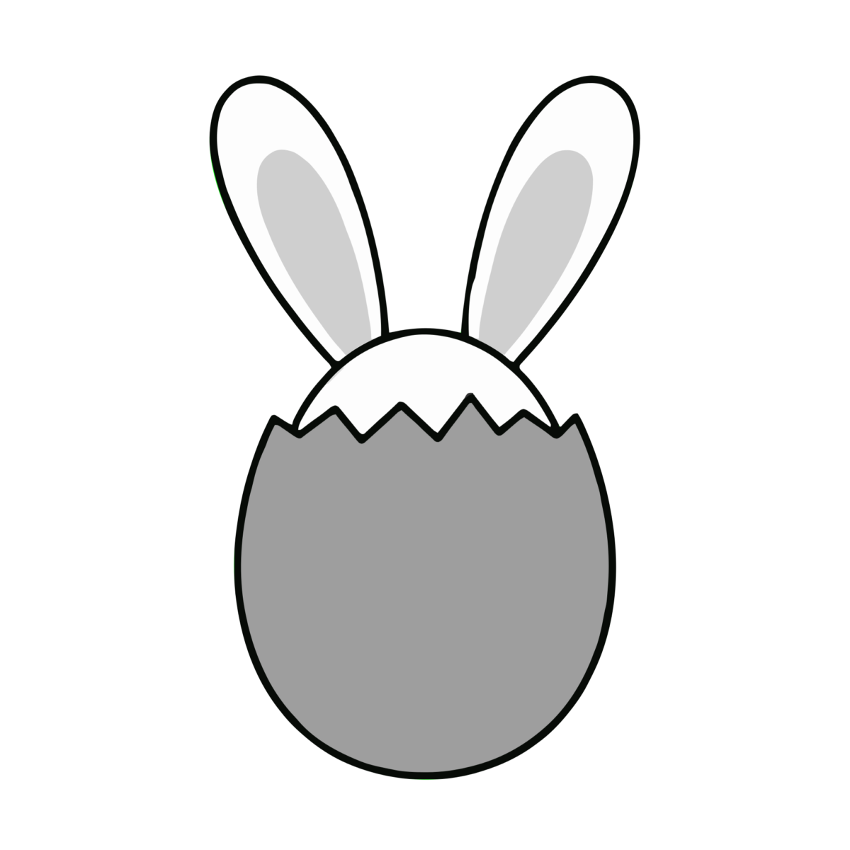 卵から顔を出すイースターバニーのイラスト無料ダウンロード（モノクロ）