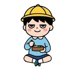 遠足でお弁当を食べる子どものイラスト(秋)(カラー)