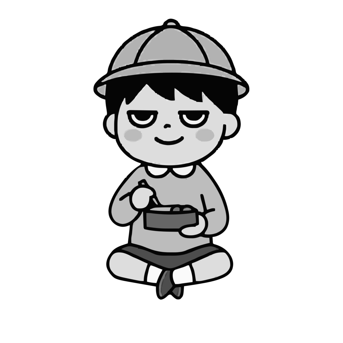 遠足のお弁当のかわいいイラスト(モノクロ)