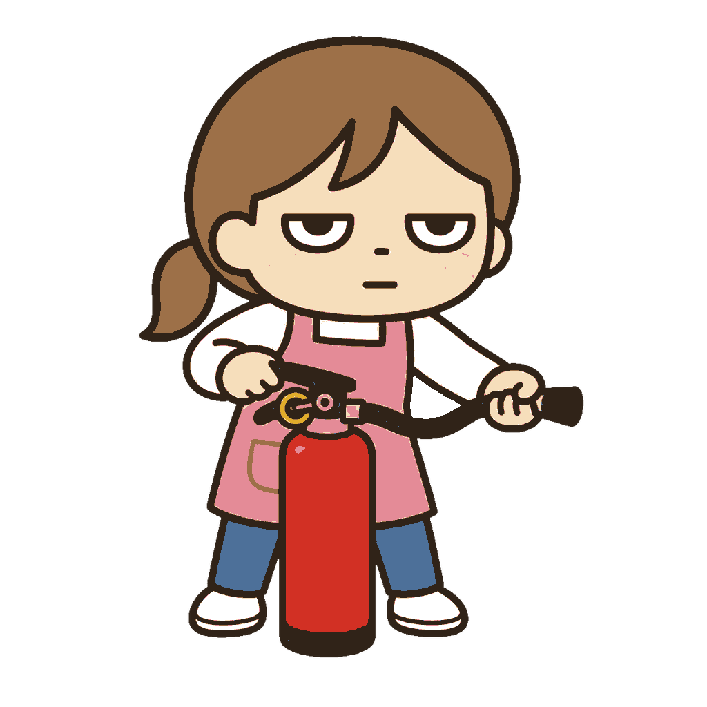 消火器訓練をする保育士のイラスト（カラー）