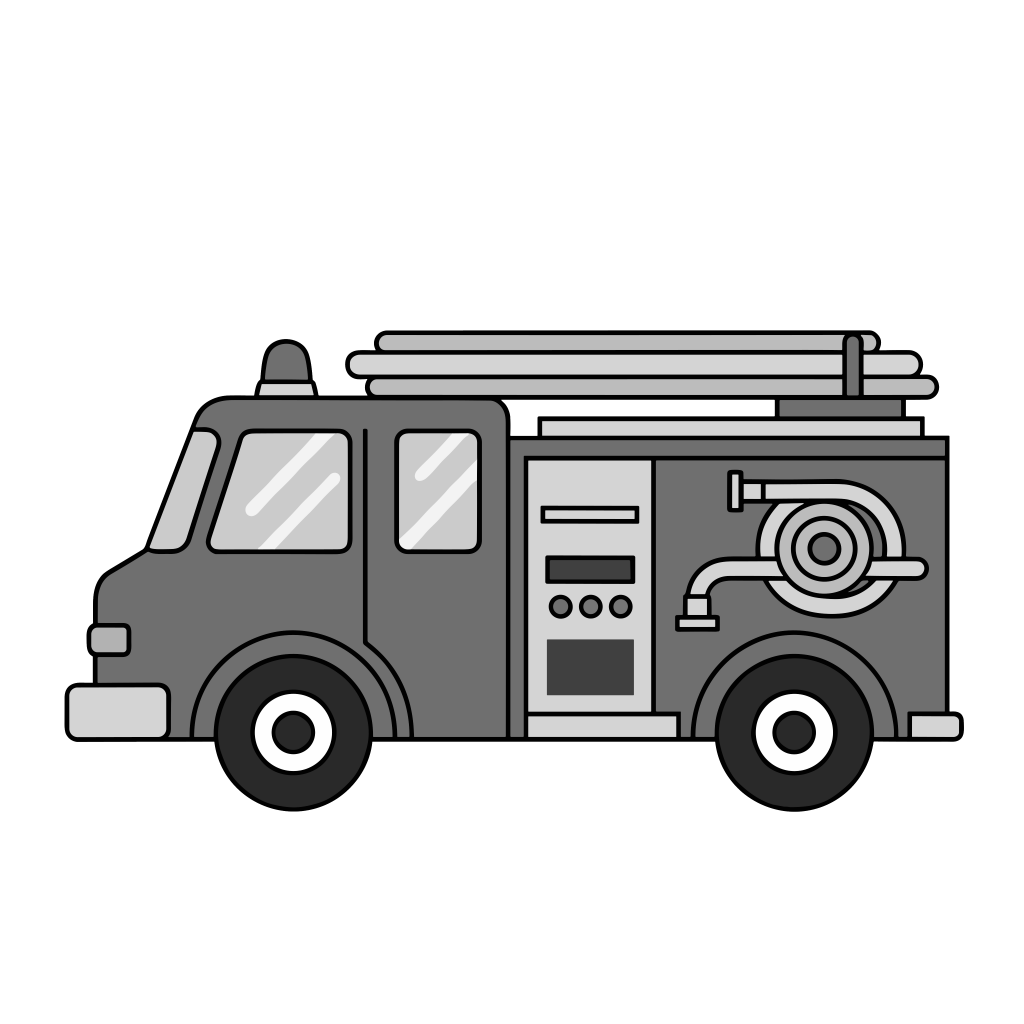 消防車のイラスト無料ダウンロード（モノクロ）