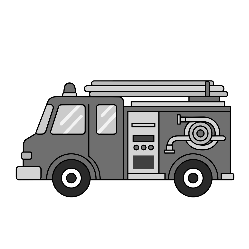 消防車のイラスト無料ダウンロード（モノクロ）