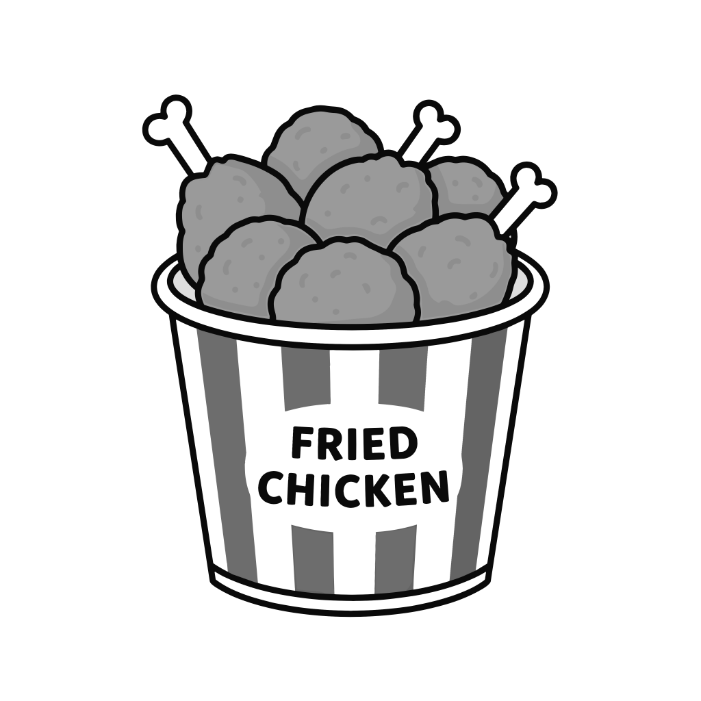 フライドチキンバケットのイラスト無料ダウンロード（モノクロ）