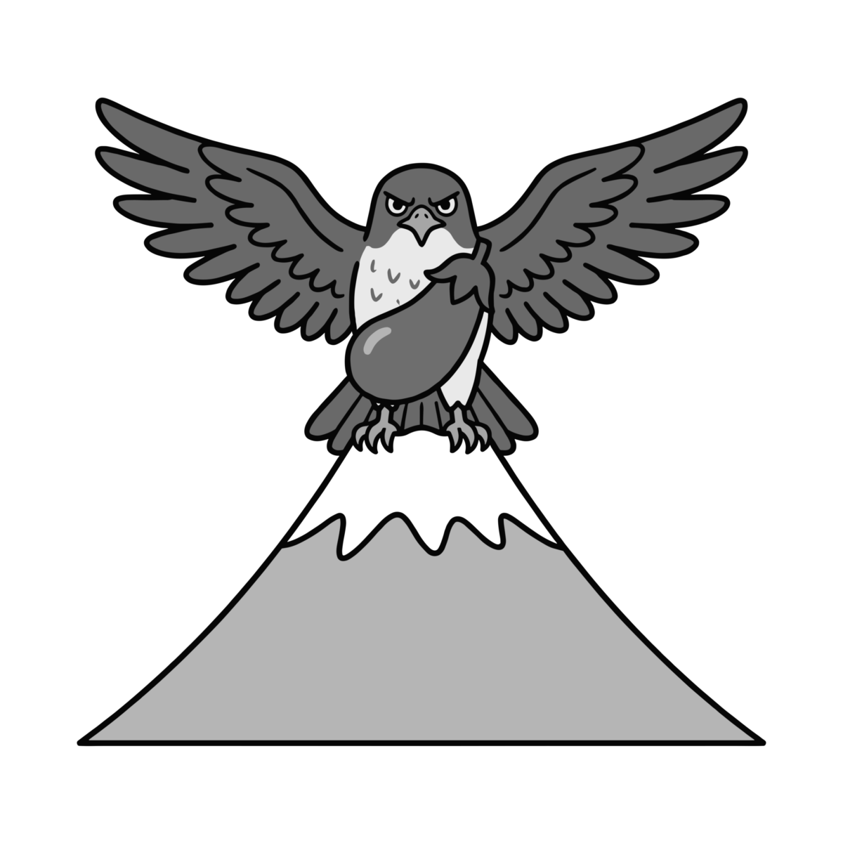 鷹とナスと富士山のイラスト無料ダウンロード（モノクロ）