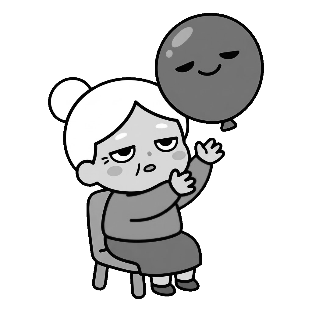 風船バレーをするお年寄りのかわいいイラスト(モノクロ)