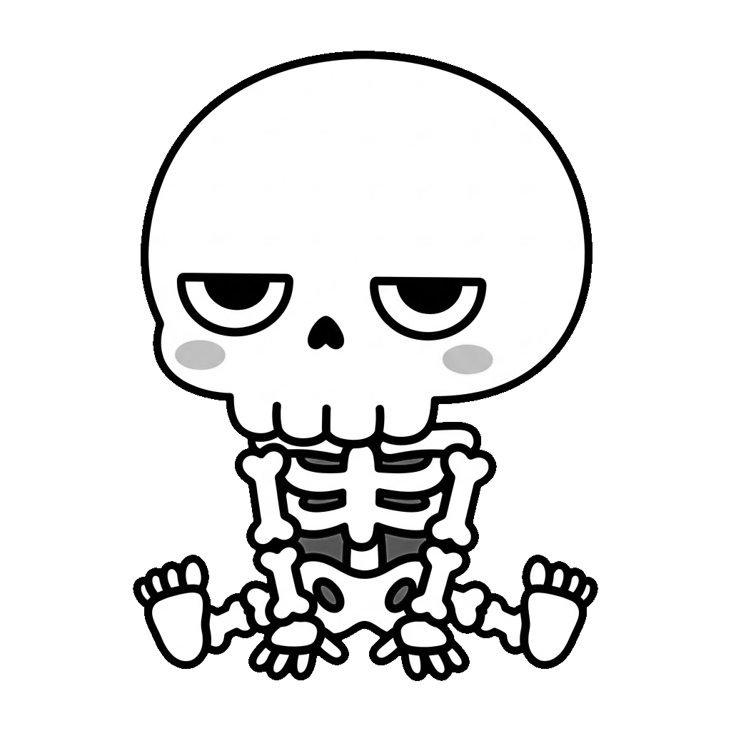 がいこつのかわいいイラスト(モノクロ)