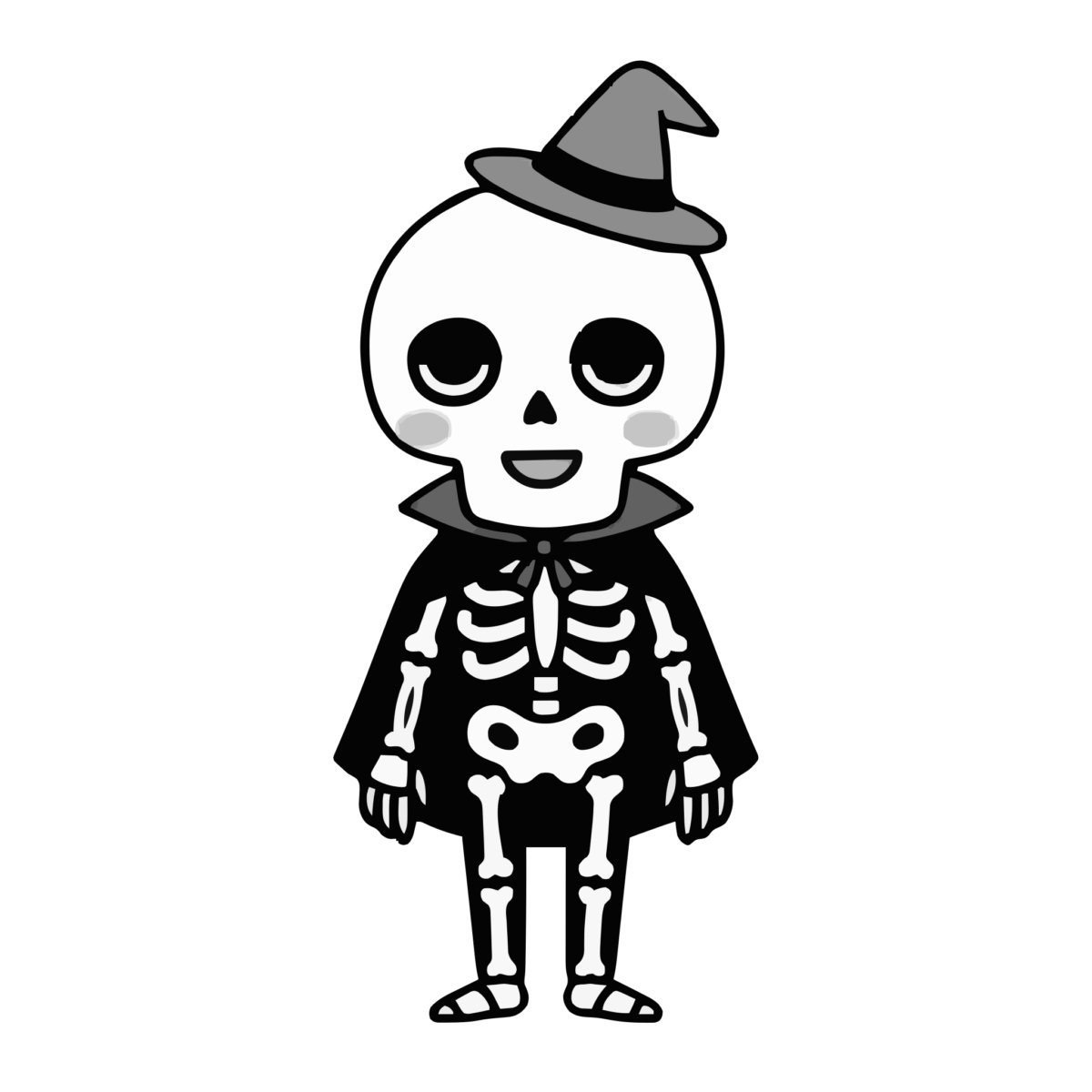 がいこつのかわいいイラスト（モノクロ）