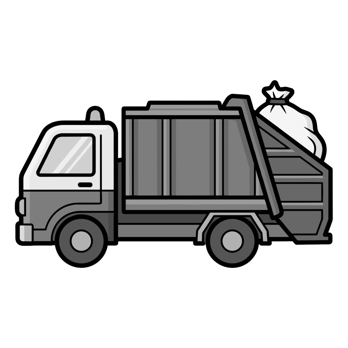 ごみ収集車のイラスト無料ダウンロード（モノクロ）