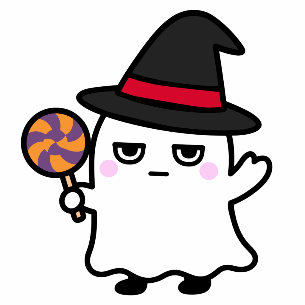 かわいい キャンディを持つ おばけのイラスト無料ダウンロード（カラー）