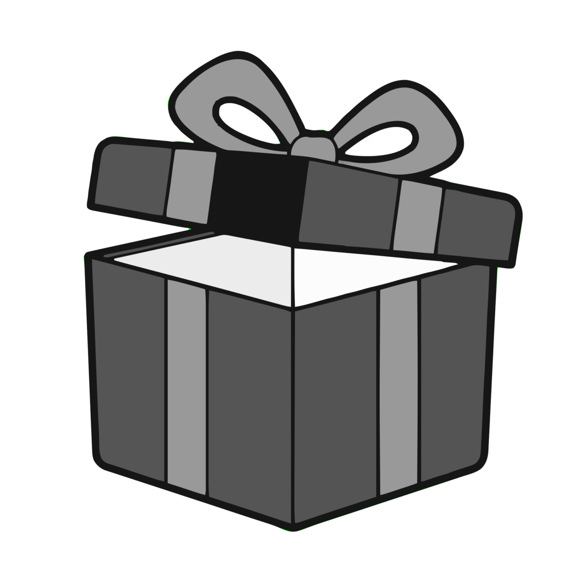 プレゼントの箱（開いたところ）のイラスト無料ダウンロード（モノクロ）