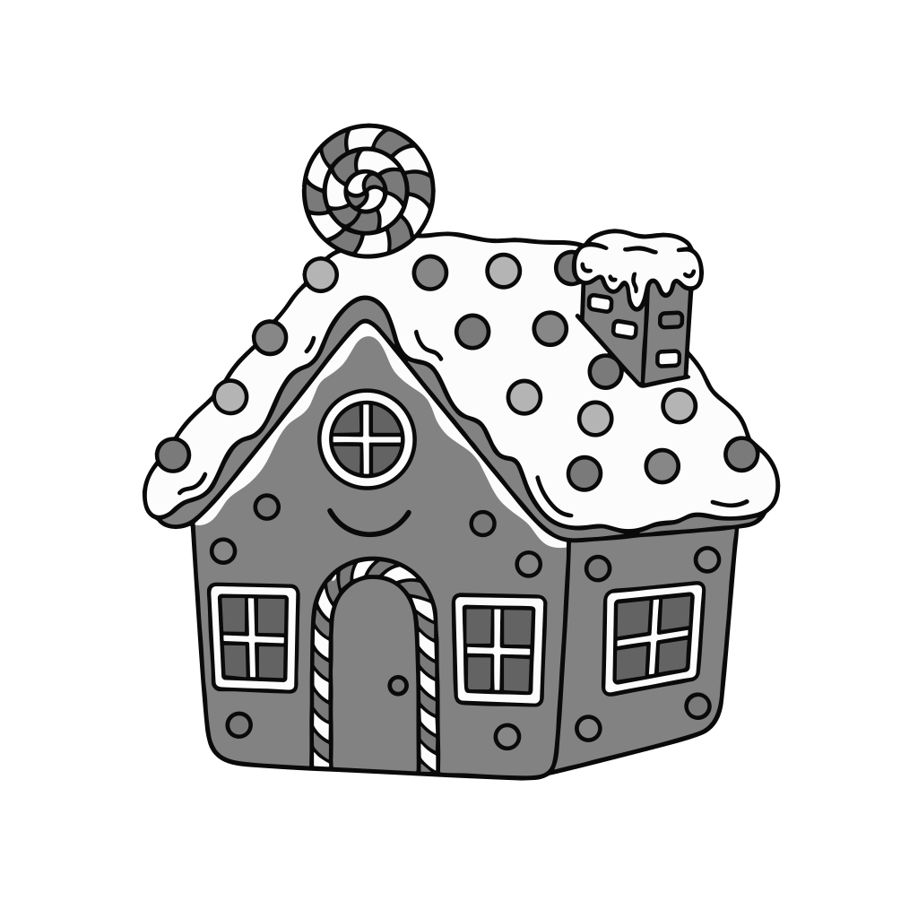お菓子の家のイラスト無料ダウンロード（モノクロ）