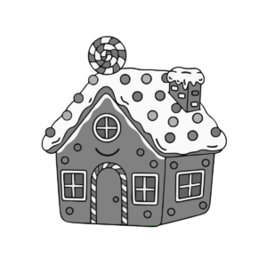 お菓子の家のイラスト無料ダウンロード（モノクロ）