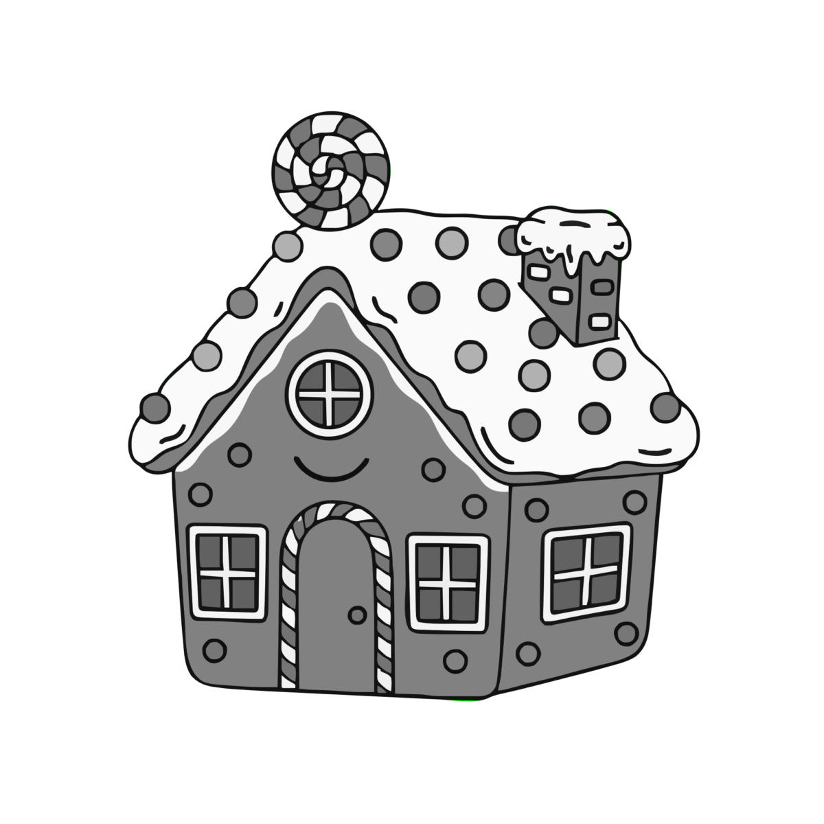 お菓子の家のイラスト無料ダウンロード（モノクロ）