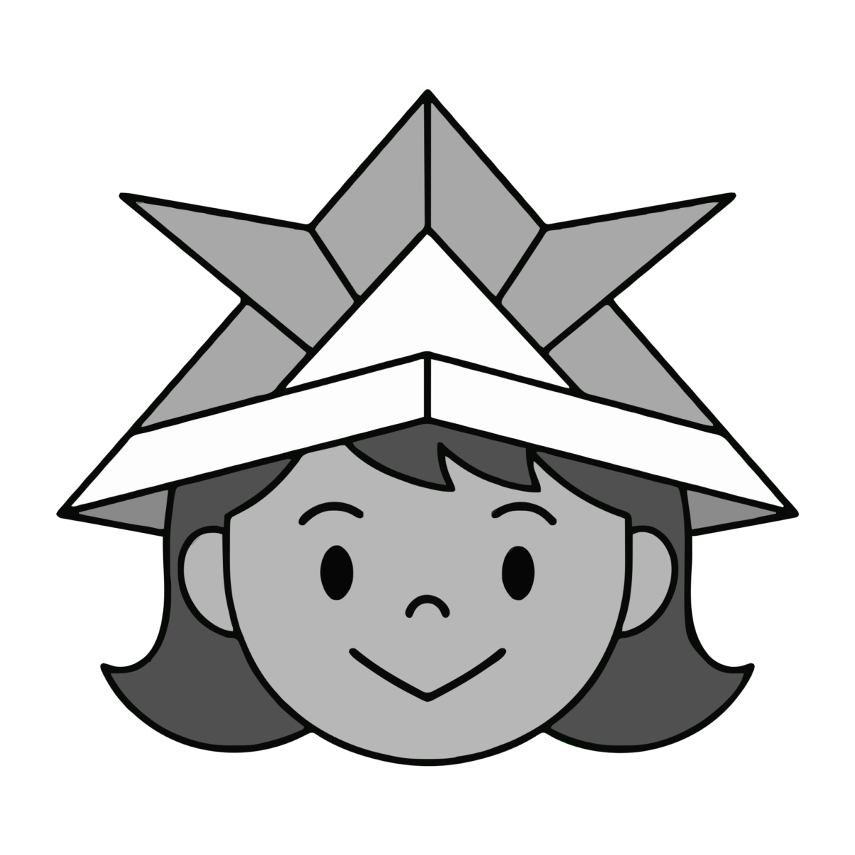 折り紙かぶとの女の子のイラスト無料ダウンロード（モノクロ）