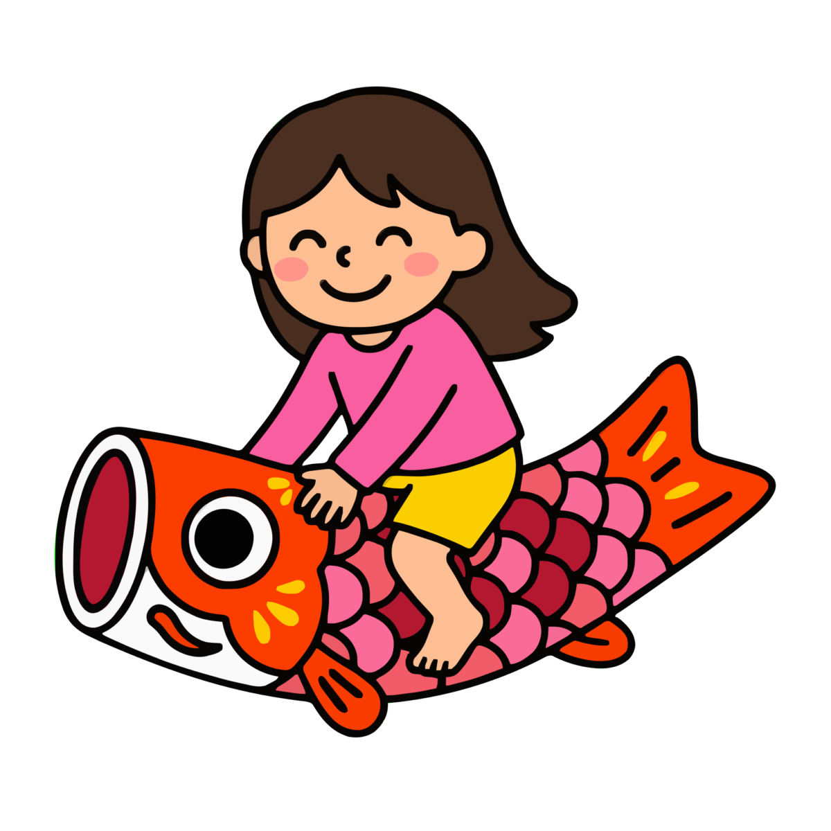 こいのぼりに乗る女の子のイラスト無料ダウンロード（カラー）