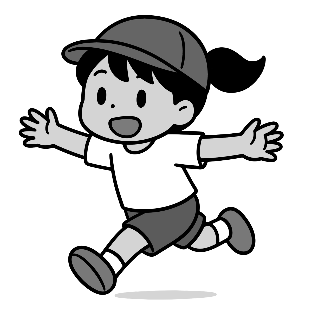 女の子の走るのイラスト無料ダウンロード（モノクロ）