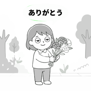母の日・カーネーションを持つ女性のイラスト（モノクロ）
