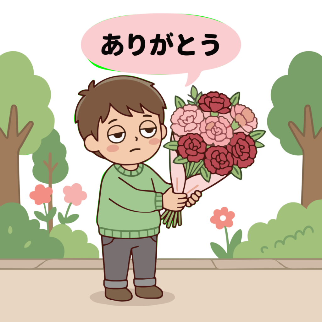母の日・カーネーションを持つ男の子のイラスト（カラー）