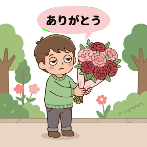 母の日・カーネーションを持つ男の子のイラスト（カラー）