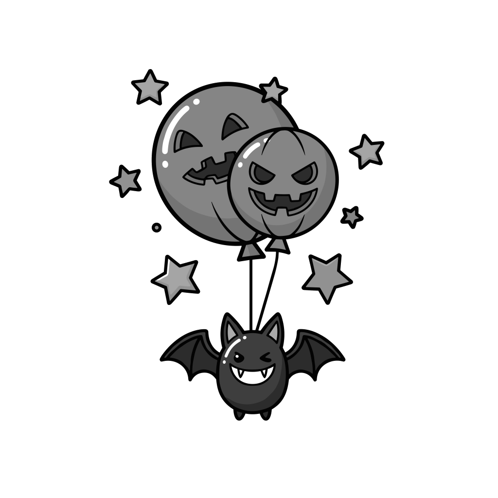 ハロウィン風船のイラスト無料ダウンロード（モノクロ）