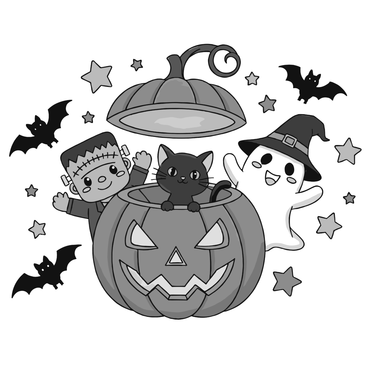 ハロウィンのイラスト無料ダウンロード(モノクロ)