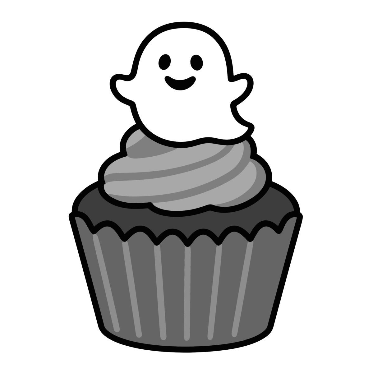 ハロウィンカップケーキのイラスト無料ダウンロード（モノクロ）